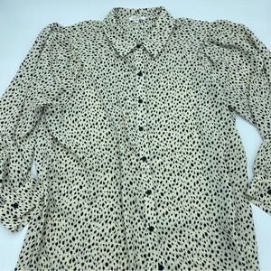 Pleione women’s tan & black print blouse- Large